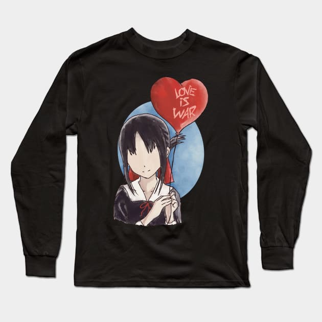 Kaguya sama Kaguya shinomiya holding a heart-shaped red balloon with blue moon background in an aesthetic watercolor art Long Sleeve T-Shirt by Animangapoi